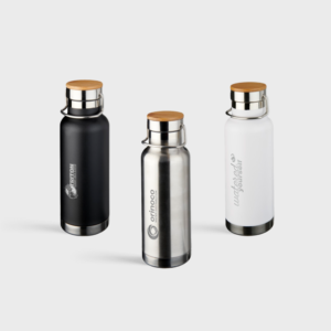 Double-walled Vacuum Bottle with Screw-on Lid with Wood Detail | 480 ml