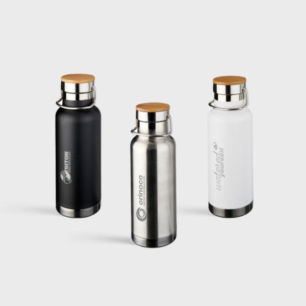 Double-walled Vacuum Bottle with Screw-on Lid with Wood Detail | 480 ml